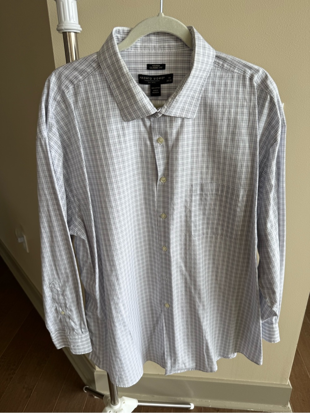 Pronto Uomo White and Light Gray Plaid Dress Shirt